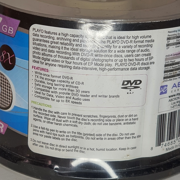 TWO NEW IN PACKAGE Playo Single Sided 8x DVD-R Discs (2 x 50) - Picture 3 of 3
